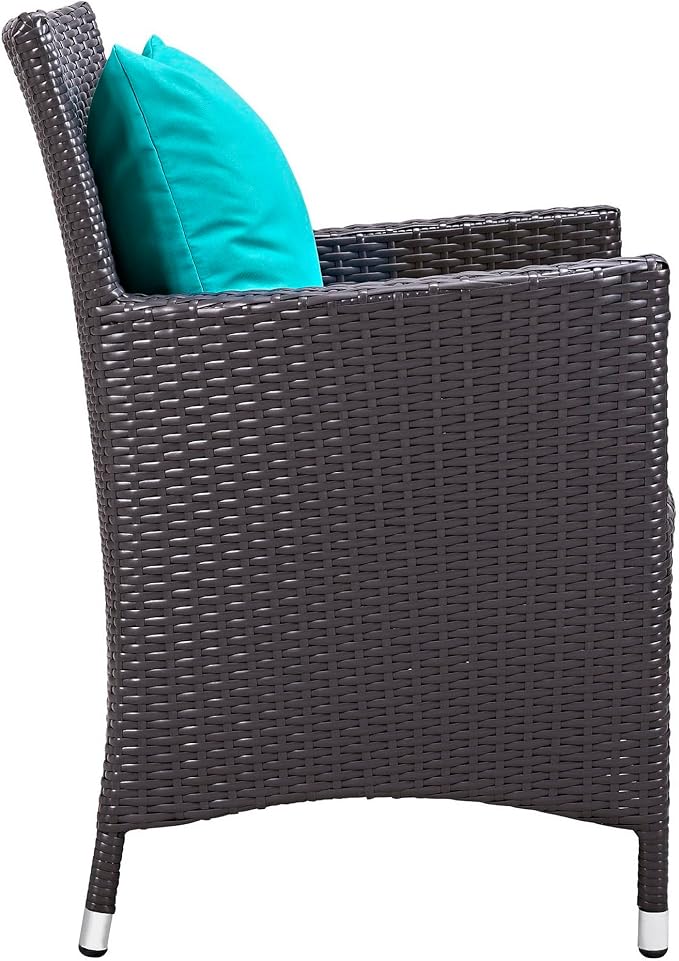 Convene 11 Piece Outdoor Patio Dining Set with Turquoise Cushions and Wicker Armchairs