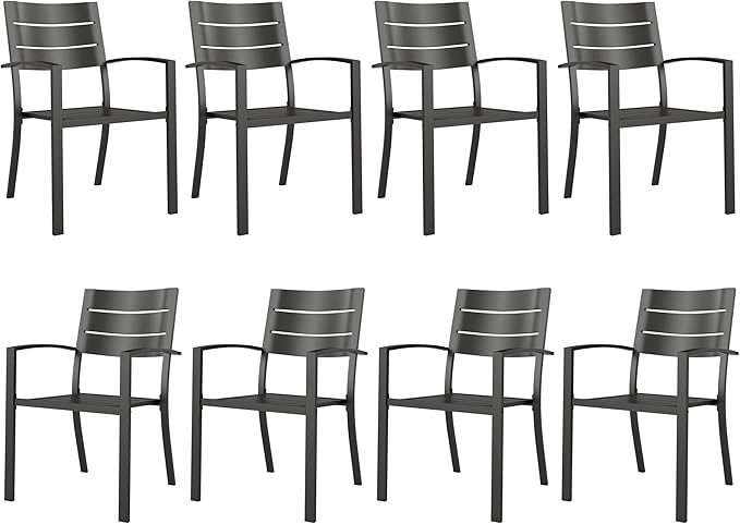Sophia & William Metal Outdoor Dining Chairs Set of 8 - Stackable Black Patio Chairs, 300lb Capacity