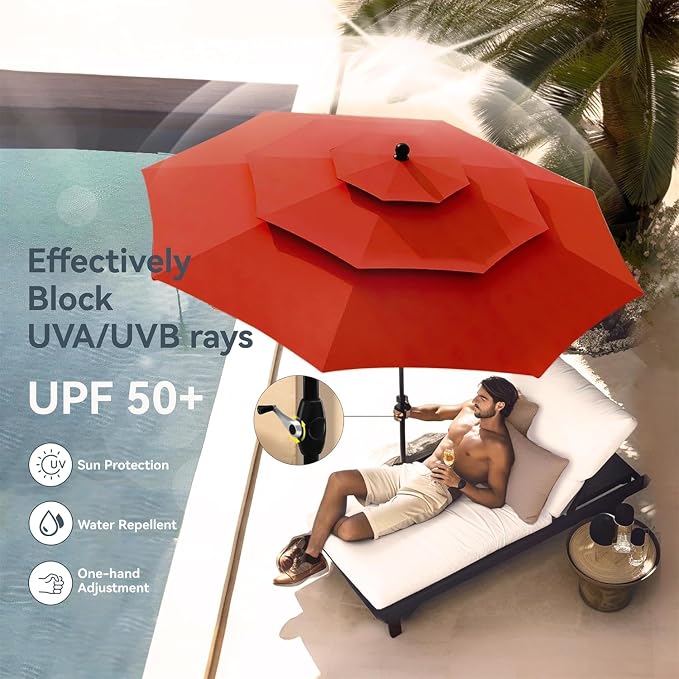 PHI VILLA Outdoor Table Chairs Set w/Umbrella, 5pc Patio Metal Furniture | 37" wrought iron square table & stackable chairs for 4. 10ft red umbrella. Dining set for deck, porch, backyard.