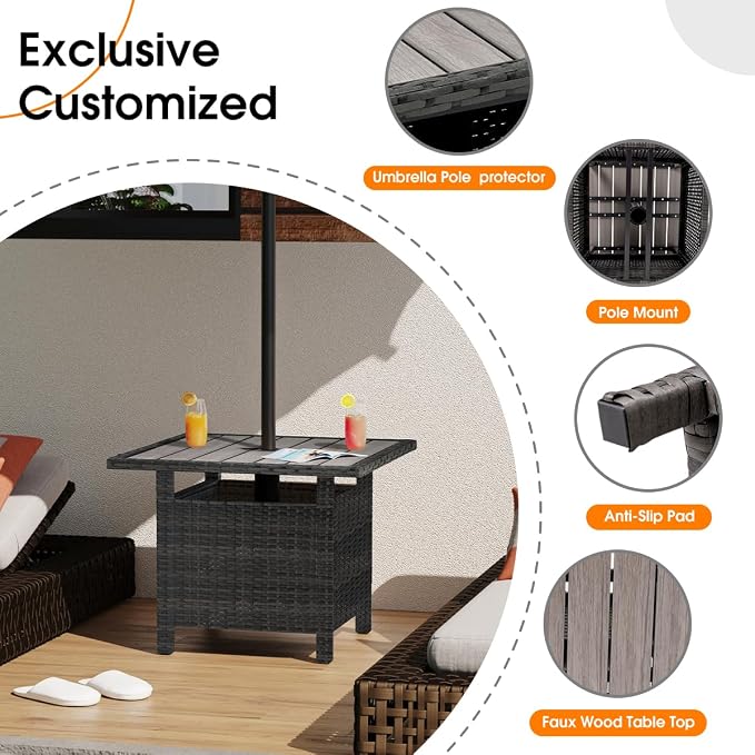 Sundale Outdoor Patio Umbrella Stand All Weather Wicker Rattan 22 in Umbrella Table Garden Furniture Deck Pool Table, Charcoal
