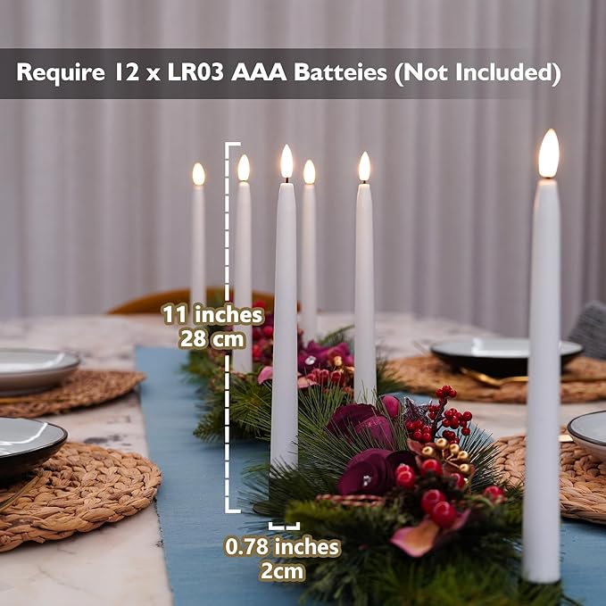 Rhytsing 11 inches White Flameless Taper Candles with Timer, Battery Operated Led Candle Sticks Real Wax Finished for Home Decor, 2 Remotes Included - Set of 6