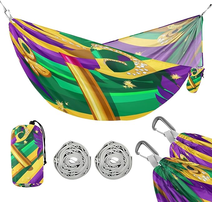 Mardi Gras Carnival Jewelry Feather Lipstick Outdoor Hammock with Tree Straps Tree Hammock for Outside Beach Patio Garden