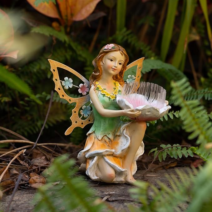 Suyorpe Fairy Decor Solar Outdoor Statues, Fairy Garden Accessories for Outside Garden Gifts,Resin Ornaments for Patio Yard Lawn,Size6.5 x 5.12 x 9.45 inches