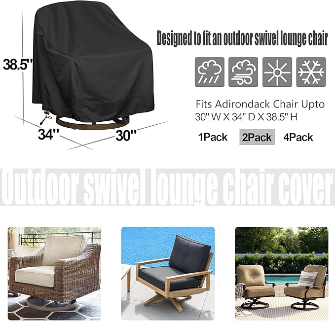 Outdoor Swivel Lounge Chair Cover 2 Pack,Waterproof Heavy Duty Outdoor Chair Covers, (30" W X 34" D X 38.5" H) Patio Furniture Cover for Swivel Patio Lounge Chair