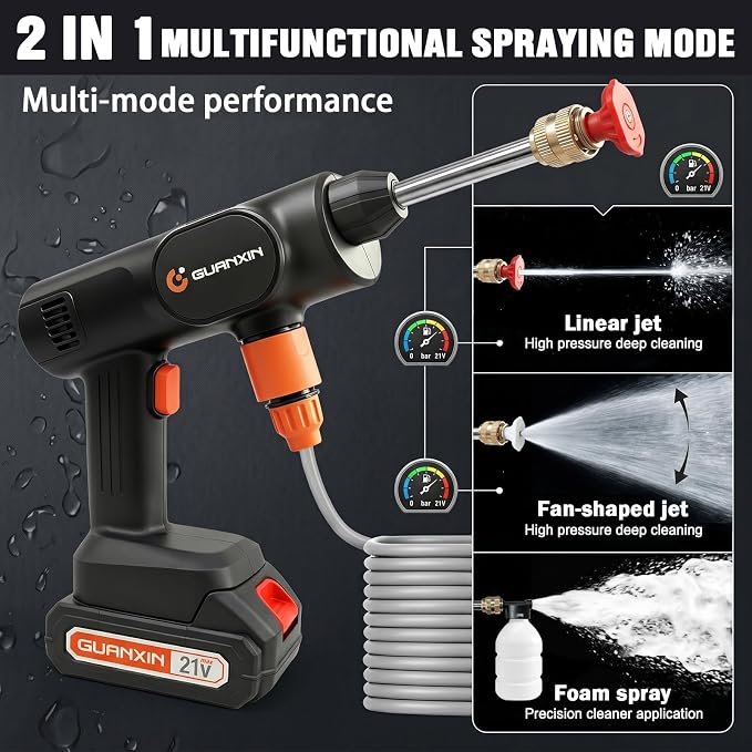 Cordless Pressure Washer Portable Pressure Washer Equipped with 2-in-1 Nozzle and Soda Bottle Adapter Cordless Power Washer for Cars Yards Gardens Camping RVs(Black)