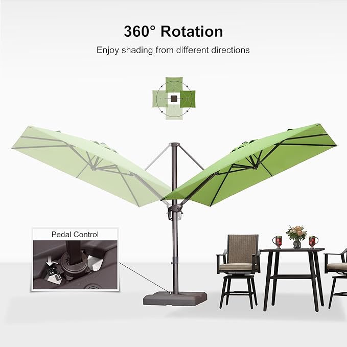 PURPLE LEAF 8' X 8' Cantilever Patio Umbrella with Base Included Antique Bronze Square Umbrella with 360° Rotation and Aluminum Offset Hanging Outdoor Umbrella for Pool Garden Backyard Deck, Green