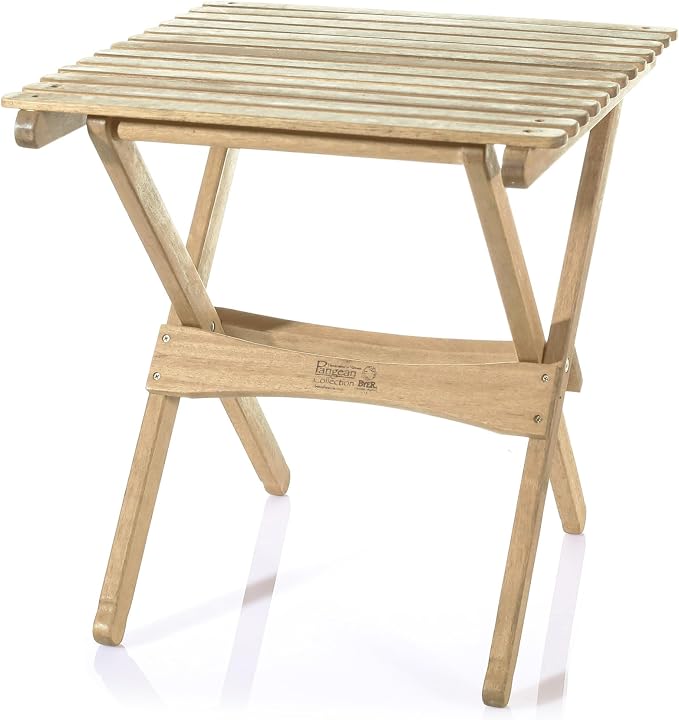 BYER OF MAINE Pangean Folding Wooden Side Table – 18" H x 16" W x 16" D – Folds Flat Ash Wood Table for Camping, Patio, Porch, Balcony, and Garden Use