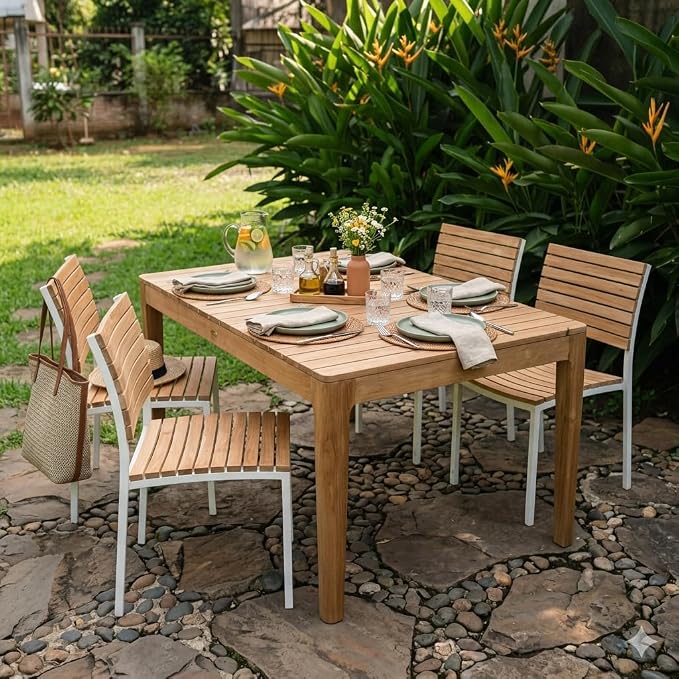 Hives & Honey Maui Grade-A Teak Rectangle Dining Table for Patio, Seats Up to 6, Natural