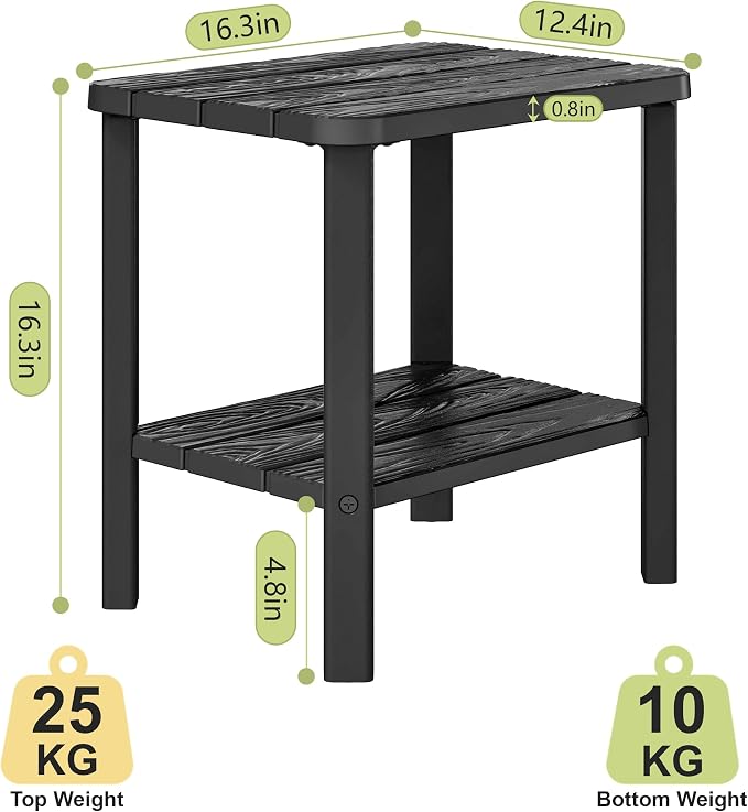 KAMABOKO Adirondack Square Outdoor Side Table, HDPE Small Patio Table, Weatherproof End Table for Patio, Pool, Backyard, Easy Maintenance(Black)