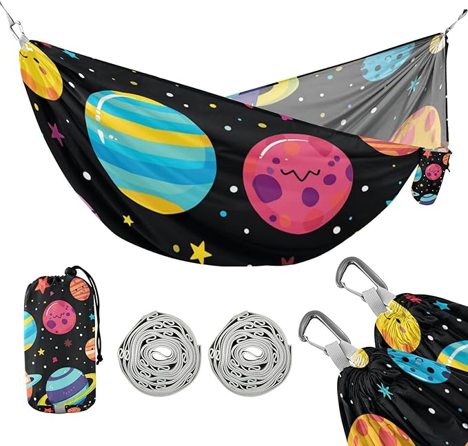 Colorful Cartoon Planets 330lb Capacity Hammocks for Camping with Portabl Carry Bag Backyard Hammock for Outside Beach Patio Garden Silla colgante para Patio Exterior