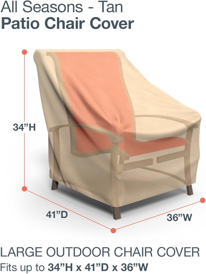 Budge P1W02SF1 All Seasons Patio Chair Cover Lightweight, UV-Resistant, Large, Tan