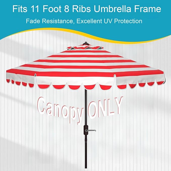 11ft Patio Umbrella Replacement Canopy Market Umbrella Top Outdoor Umbrella Canopy with 8 Ribs