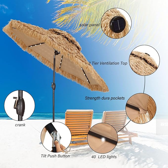 7.5FT Patio Umbrella, Outdoor Table Umbrella, Market Umbrella with Push Button Tilt and Crank for Garden, Lawn, Deck, Backyard & Pool