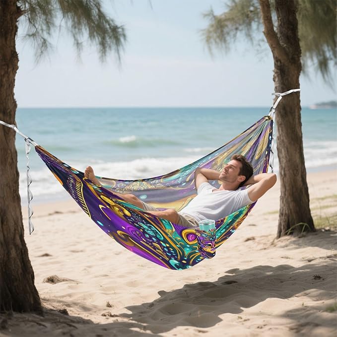Mardi Gras Carnival Jewelry Feather Lipstick Outdoor Hammock with Tree Straps Tree Hammock for Outside Beach Patio Garden