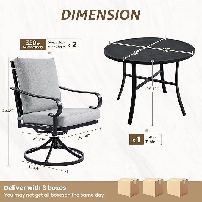 NATURAL EXPRESSIONS 5-Piece Patio Dining Set, 38" Round Table with 4 Swivel Rocking Chairs, Heavy-Duty 350lb, All-Weather Furniture