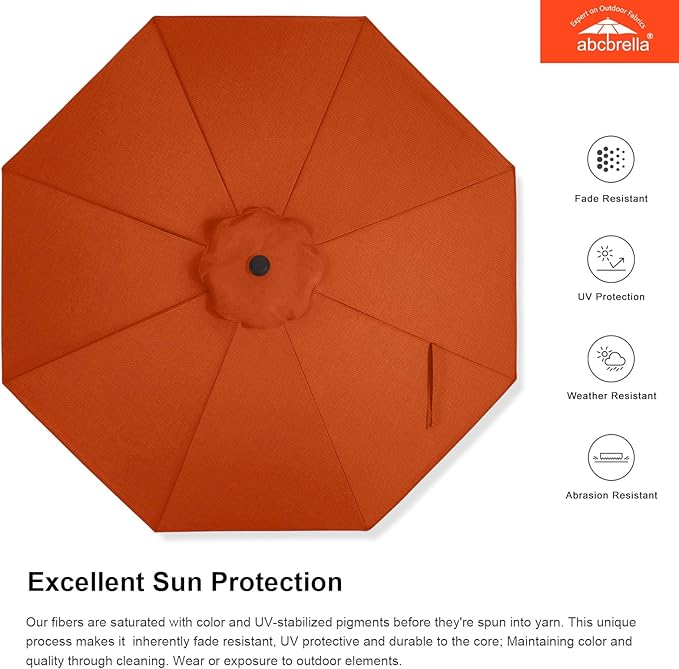 ABCCANOPY OLEFIN® 5-Year No Fading 9FT Patio Umbrella, Outdoor Table Umbrella with 8 Sturdy Ribs for Deck, Backyard, Yard (Orange)
