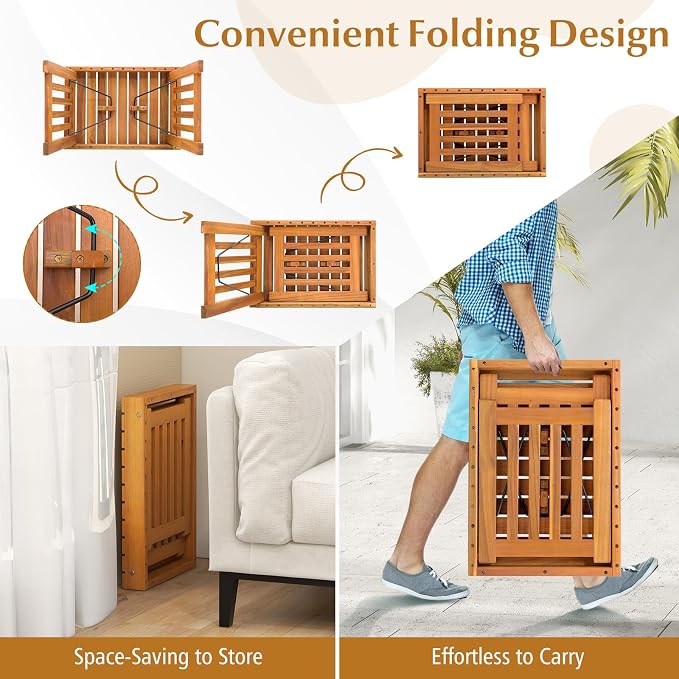 Tangkula Patio Foldable Side Table, Outdoor Folding Acacia Wood Coffee Table w/Slatted Tabletop, Portable Patio Table for Backyard, Poolside, Balcony (1)