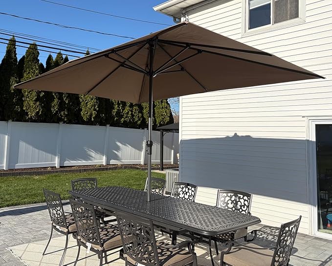 PURPLE LEAF 12' x 9' Rectangle Patio Market Umbrella with Base Outdoor Table Umbrellas Aluminum Frame Sun Shade with 8 Sturdy Ribs for Garden Deck Lawn Pool Taupe