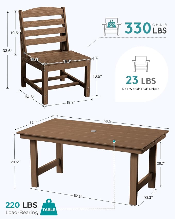 SERWALL All Weather Armless Outdoor Dining Chair Set of 2, Brown | Armless Dining Chairs built to last with 330 lb capacity. Compact 24.6"Dx19.3"Wx33.6"H. Weatherproof & easy to clean.