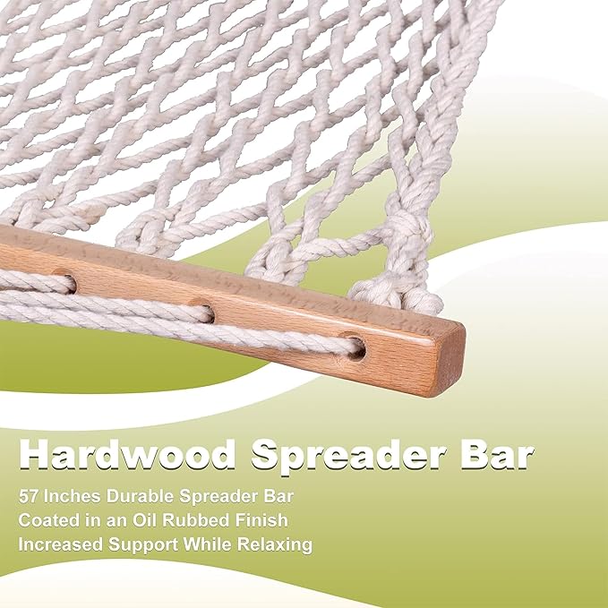 Lazy Daze Hammocks 12FT Double Rope Hammocks, 2 Person Hand Woven Cotton Hammock with Pillow and Spreader Bar for Outside, Patio, Poolside, FIT 13-15 Ft Stand, Max 450 Lbs, Natural, 141 x 57 inches