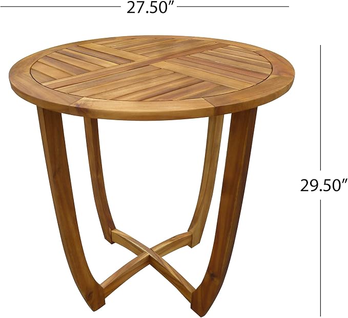 27.5" Round Acacia Wood Outdoor Side Table | Weather Resistant Teak Finish Patio Accent End Table, Small Coffee Table for Backyard Porch Lawn Garden