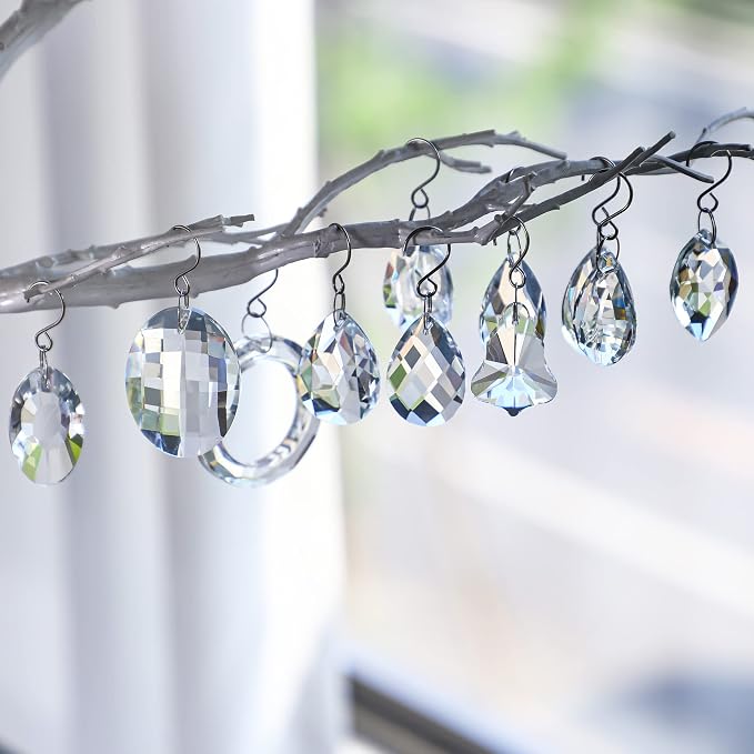 11 Pcs Clear Crystal Prisms Chandelier Lamp Pendants Suncatcher Decor | Crystal Chandelier Lamp Pendants Prisms Balls Suncatcher for Window Home Garden Party Display Decor