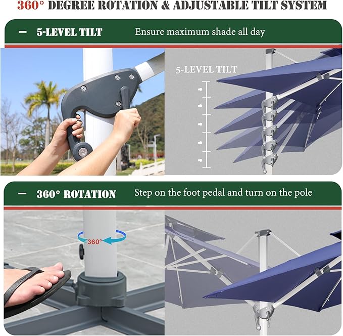 Cantilever Patio Umbrella with Cross Base and Cover Included - 360° Rotation Large Heavy Duty Offset Outdoor Umbrella with Easy Tilt for Pool Backyard Deck Garden (11x11 FT Navy Blue)