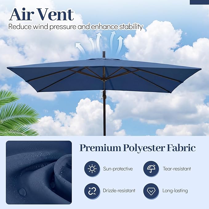 Tangkula 8x8 FT Patio Umbrella with Base Included, Square Offset Cantilever Outdoor Umbrella with 360 Degree Rotation, Crank Handle, Sandbags, 8 Ribs for Pool Deck Garden Backyard