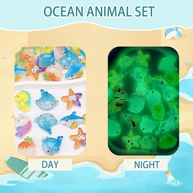 Mini Glow In The Dark Animal Resin Models, Resin Animals Mystery Bags, Individually Wrapped Blind Bags Tiny Animal Figurines, Collectible Mini Animals For Fairy Garden, DIY Crafts (100, Ocean)