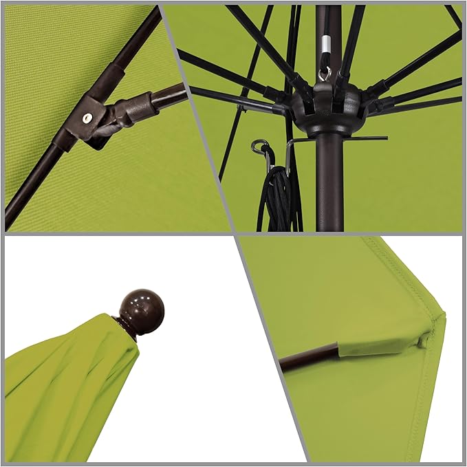 California Umbrella 11Ft Commercial Grade Sunbrella Fabric Market Umbrella, Pulley Lift, Aluminum/Fiberglass, 2mm pole wall, Bronze Frame, Macaw Fabric