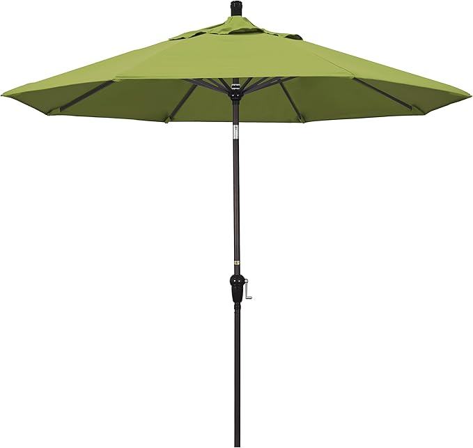 California Umbrella 9' Round Aluminum Market Umbrella, Crank Lift, Auto Tilt, Bronze Pole, Sunbrella Spectrum Cilantro