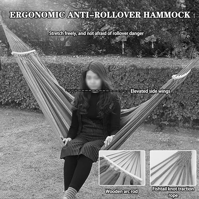 Single Hammock for Garden, Breathable Canvas Hammock Chair with Ropes/carabiners, Rest/Sleep, Load Bearing 250kg/551.2lbs(Blue-Green)