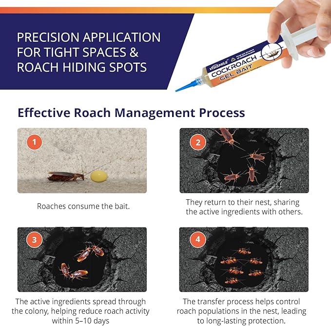 Roach Gel Bait Indoor and Outdoor: Cockroach Killer Repellents for German Cockroaches, Small Roaches – Cockroach Deterrent for Homes and Kitchens – Pet Safe Roach Control 4-Tubes