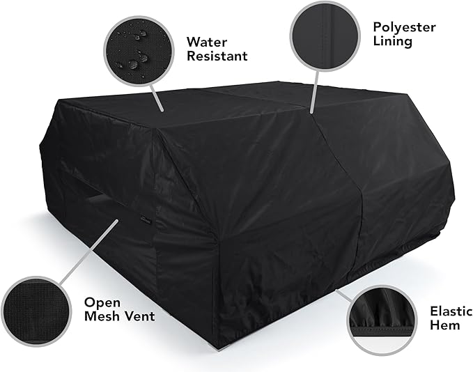 Covermates Classic Picnic Table Cover – All-Weather Outdoor Table Protection, Water-Resistant Vinyl, Elastic Hem, Mesh Vents, Patio Furniture Cover, 76W x 62D x 32H, Black