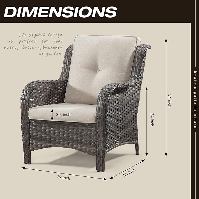 Outdoor Wicker Chair Rattan Patio Dining Chairs Set of 4 PE Wicker Patio Chairs with 3.5 inch Seat Cushions Patio Seating Chair for Garden, Backyard Swimming Pool, Balcony, Beige