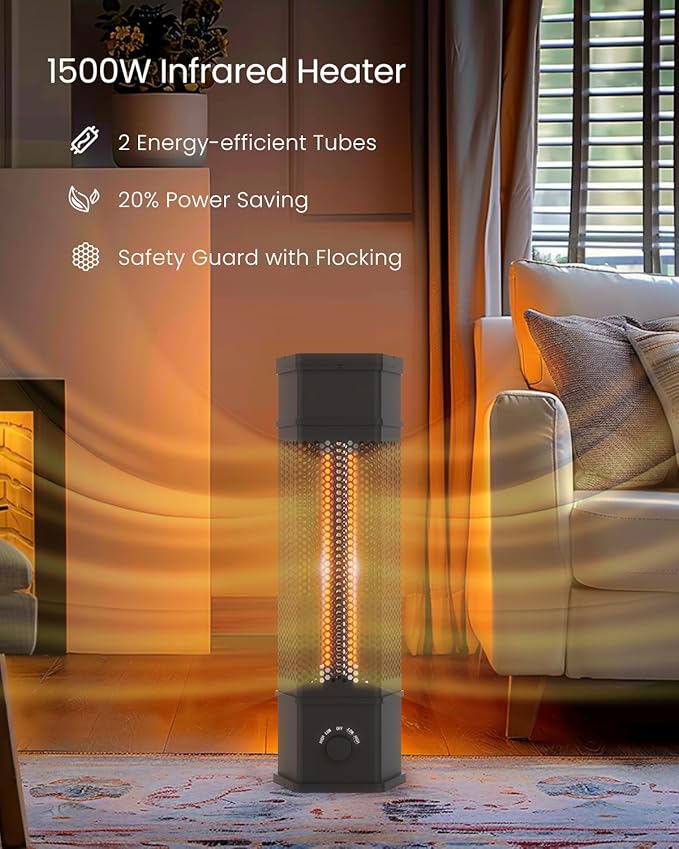 Electric Patio Heater Outdoor Indoor Use, 360°All-round Heating, 1500W Infrared Tower Heater, Tip-Over & Overheat Protection Portable Space Heater for Large Room, Backyard, Home