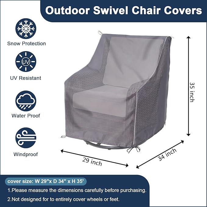 Patio Chair Cover, Waterproof Heavy-Duty Patio Furniture Cover, Outdoor Swivel Chair Cover (Grey-1 Pack)