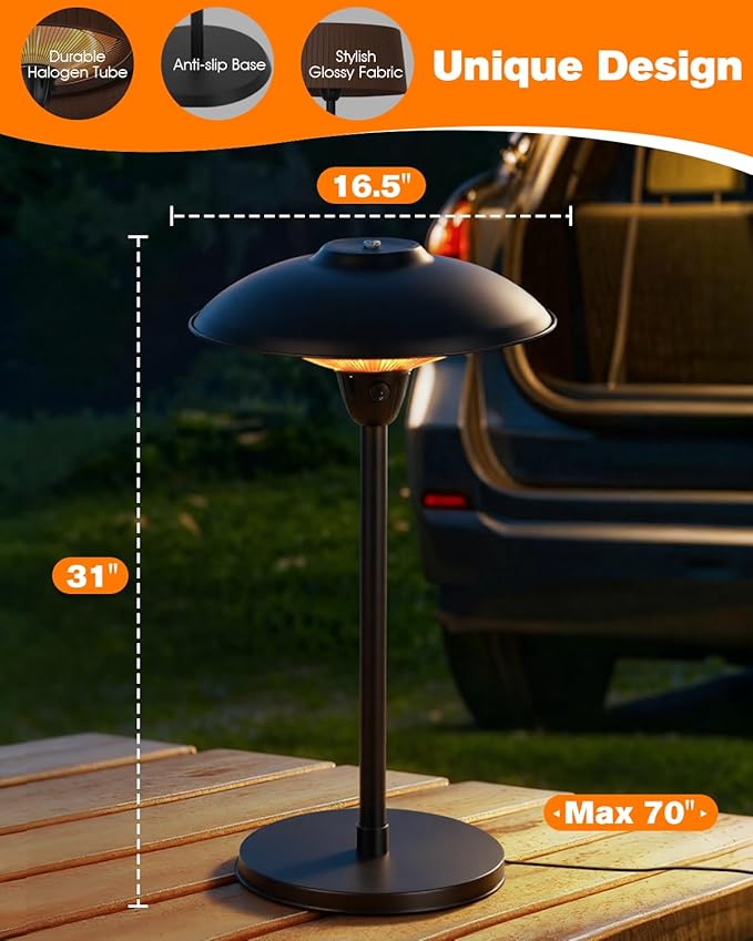 Electric Patio Outdoor Heater, 1500W Infrared Tabletop Heaters for Indoor Oudoor Use, IP55 Waterproof, Tip-over & Overheating Protection, Perfect for Garden, Balcony (black, tabletop-switch)