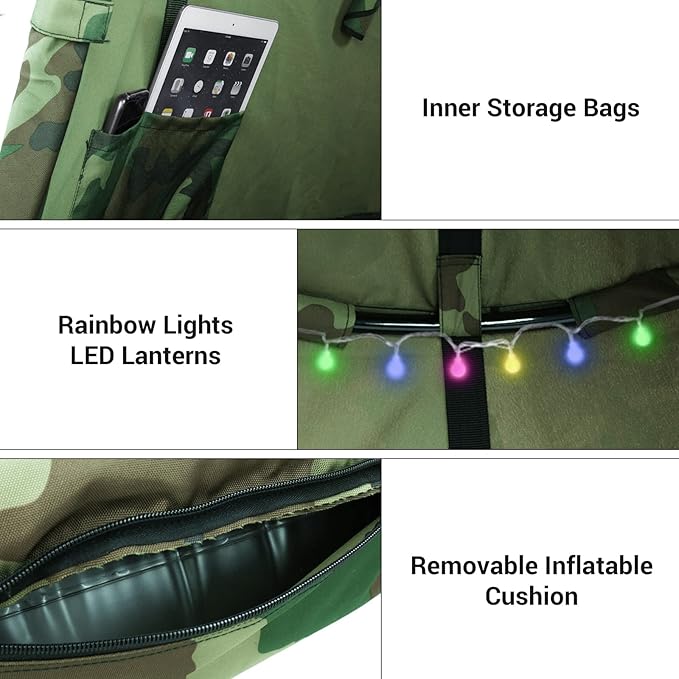 AthLike Hanging Tree Tent for Kid, Indoor Outdoor Hanging Tent, Waterproof Tree Ceiling Pod, Portable Hang Out Huggle Pod Play Tents w/Rainbow Lights String, Inflatable Base, 45" H x 44" W 330lbs