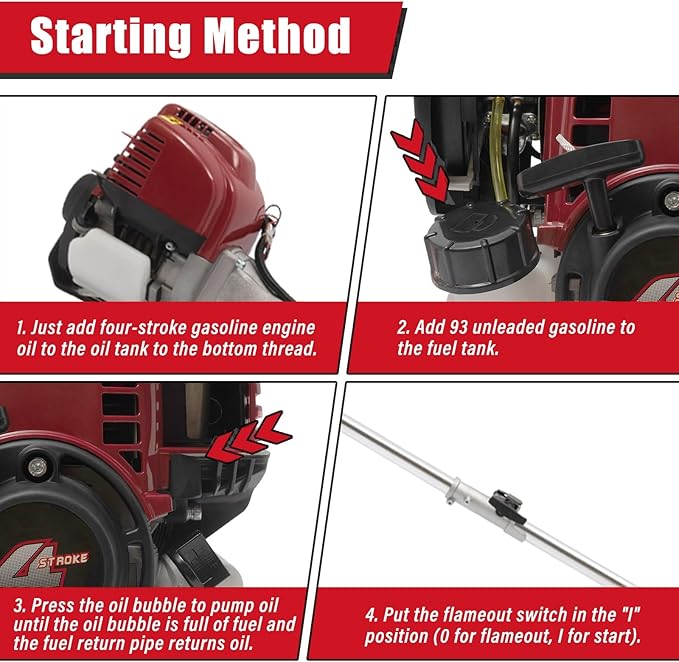 35.88CC Gas Weed Wacker 4-Stroke Gas Powered Weed Eater 0.75KW Grass String Trimmer Powerful Lawn Edger with 2 Blade Heads Grass Tools for Garden, Urban Greening | US Stock