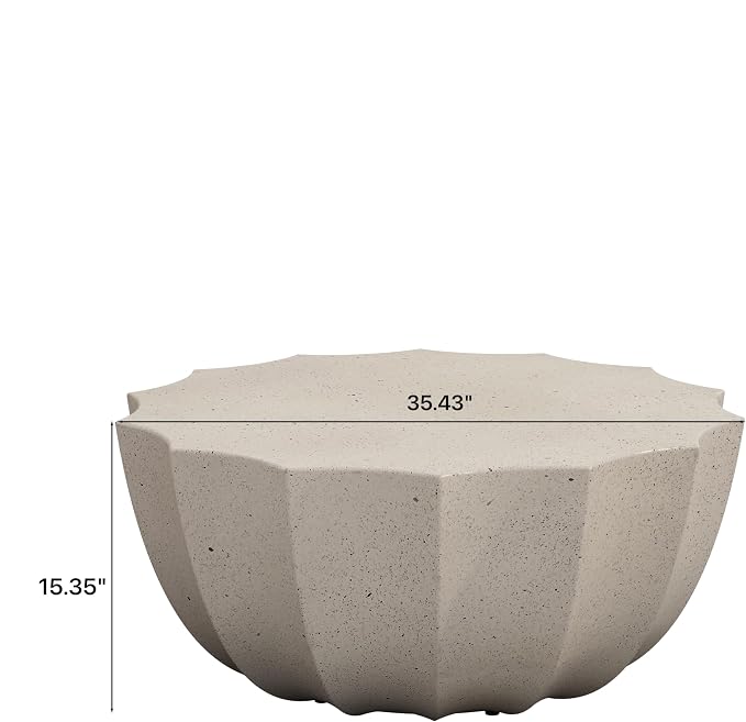 35.43" Faux Stone Coffee Table Round for Indoor or Outdoor Concrete Coffee Tables MgO Cement Center Tables for Living Room, Patio, Garden, Backyard, Balcony, Waterproof，White Bowl