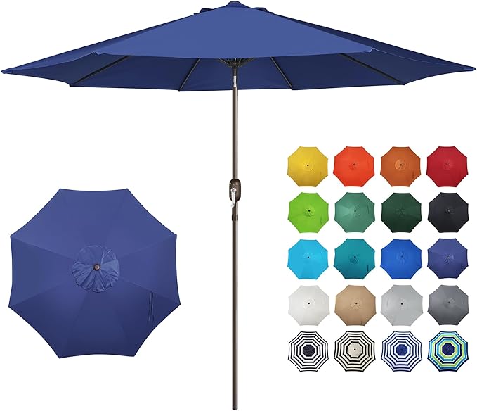 Blissun 10FT Outdoor Patio Umbrella, Outdoor Table Umbrella, Yard Umbrella, Market Umbrella with 8 Sturdy Ribs, Push Button Tilt and Crank