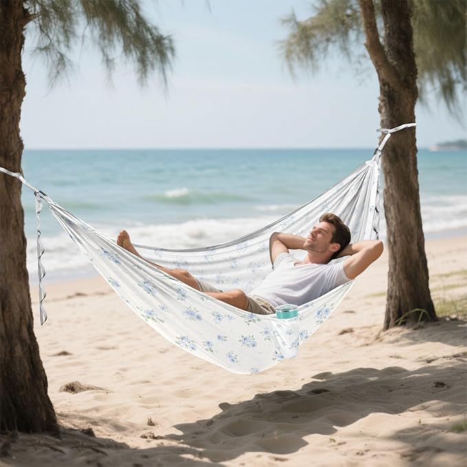 Camping Hammock Outdoor Hammocks for Outside Blue Small Floral Beach Trees Portable Lightweight with Pockets Tree Straps Indoor
