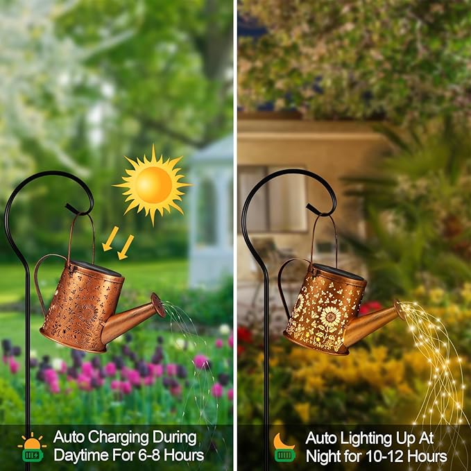 Solar Watering Can Light, Solar Powered Hanging Lantern Landscape Lights, Decorative Garden for Yard Waterproof Garden Decor, Gifts for Mom, Grandma（Sunflower + Bee）