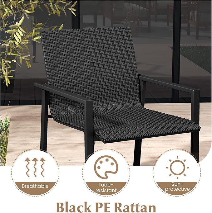 HAPPYGRILL 8 Pieces Wicker Patio Conversation Set with Coffee Table, PE Rattan Chairs with Galvanized Metal Frame, Outdoor Table and Chairs Set for Small Space, Balcony, Poolside, Backyard (Black)