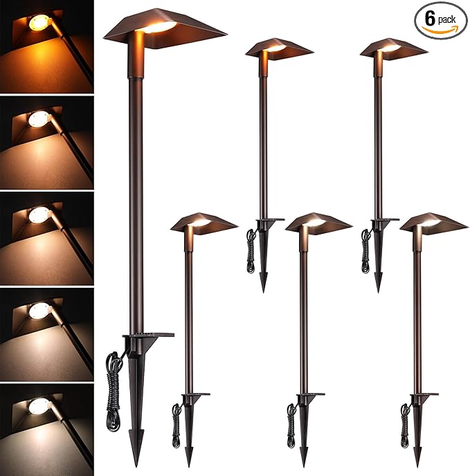 LEONLITE 5CCT Anti-Glare Low Voltage Pathway Lights, 5W Wired LED Landscape Path Lights, Aluminum IP65 Outdoor Landscape Lighting for Walkway Yard, 1800K/2700K/3000K/4000K/5000K, ETL, Pack of 6