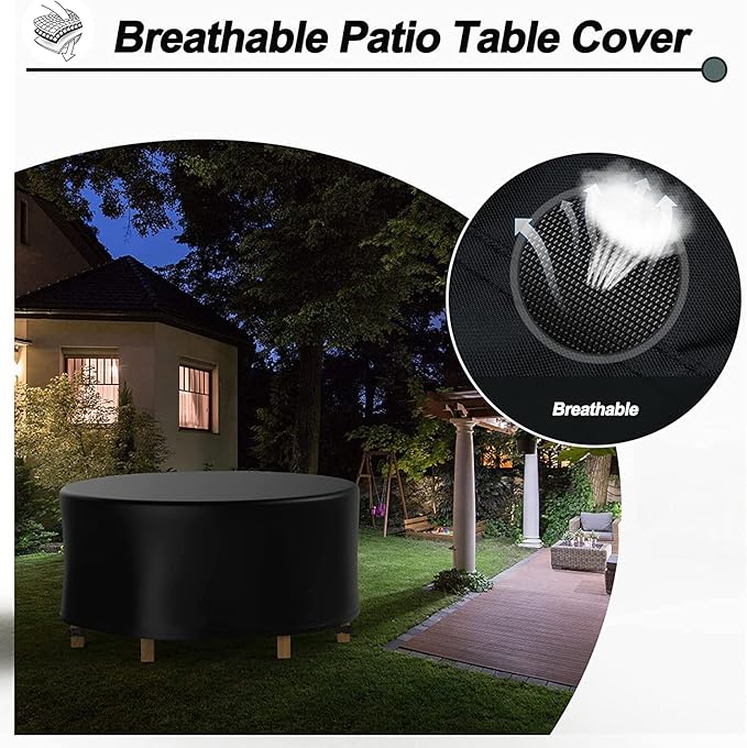 Round Patio Table Cover Waterproof, 96.4" Diax27.9" H Heavy Duty Oxford Fabric Outdoor Patio Furniture Cover Patio Table Chair Set Covers for Garden Round Table Dining Set, Black