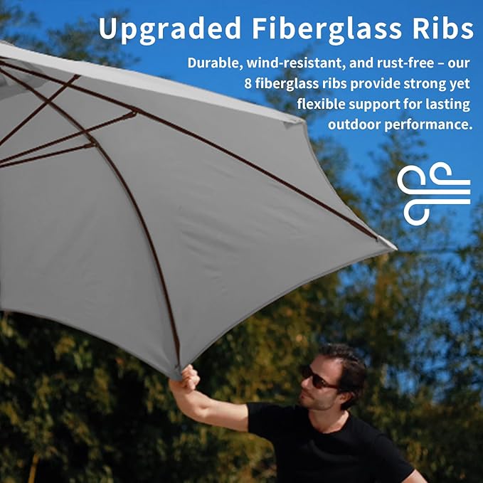 10FT Patio Umbrella Outdoor Market Umbrella with Crank and Tilt, 8 Flexible Fiberglass Ribs, UV-Resistant Waterproof Canopy for Patio, Deck, Garden, Backyard, Light Gray