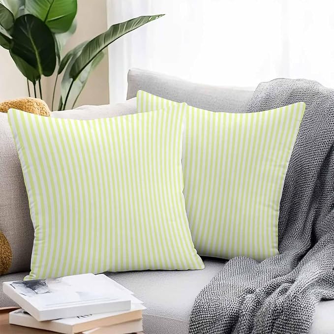 Throw Pillow Covers 20x20 Inch Set of 2, Yellow White Stripe Waterproof Outdoor Cushion Covers, Modern Minimalist Geometric Striped Decorative Pillowcases for Couch, Sofa, Bed, Garden, Patio