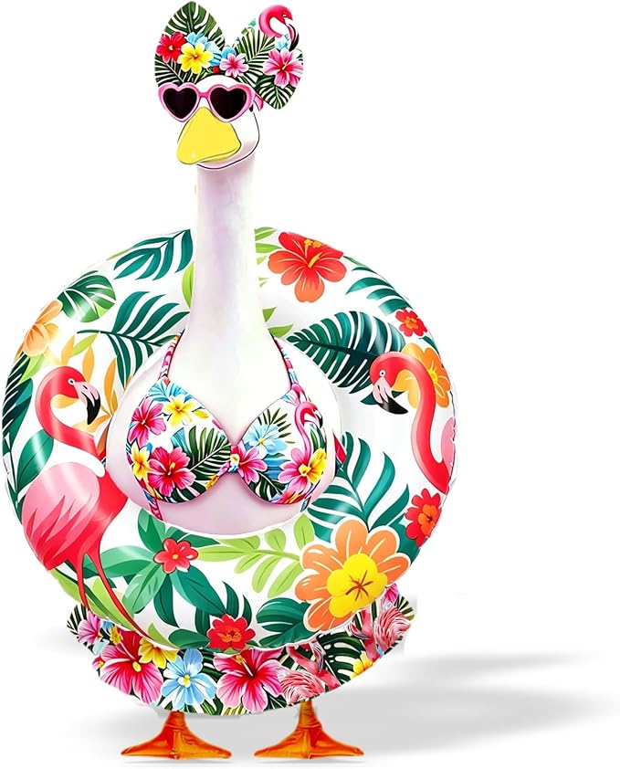 Porch Goose Outfits Summer Swimsuit - 5-Piece Large Lawn Goose Clothes with Bikini, Bow Headband, Star Sunglasses, Swim Ring & Pump, Outdoor Yard Decor